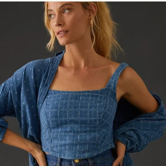 NWT anthropologie / pilcro cotton corset tank blue M - Picture 4 of 9